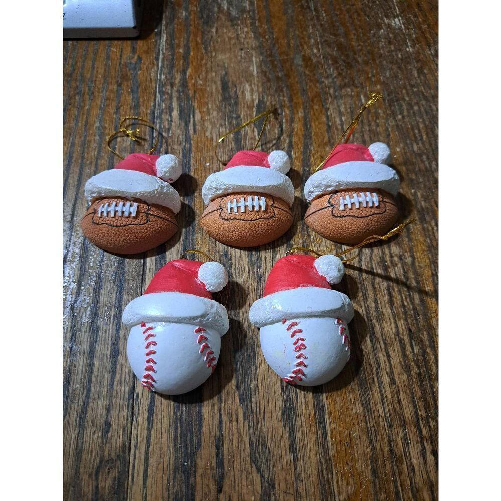 Lot 5 Football Baseball Sports Christmas Holiday Tree Ornaments to Personalize